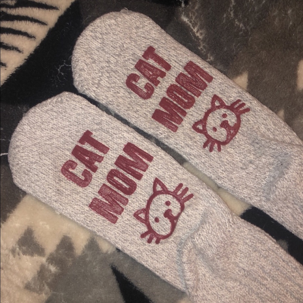 Cat Mom Knitted High Gray Charcoal Socks